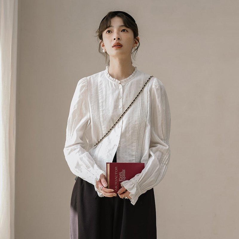 白色宫廷风泡泡袖衬衫|衬衫|春款|Sora-1143 - 女装衬衫 - 棉 白色