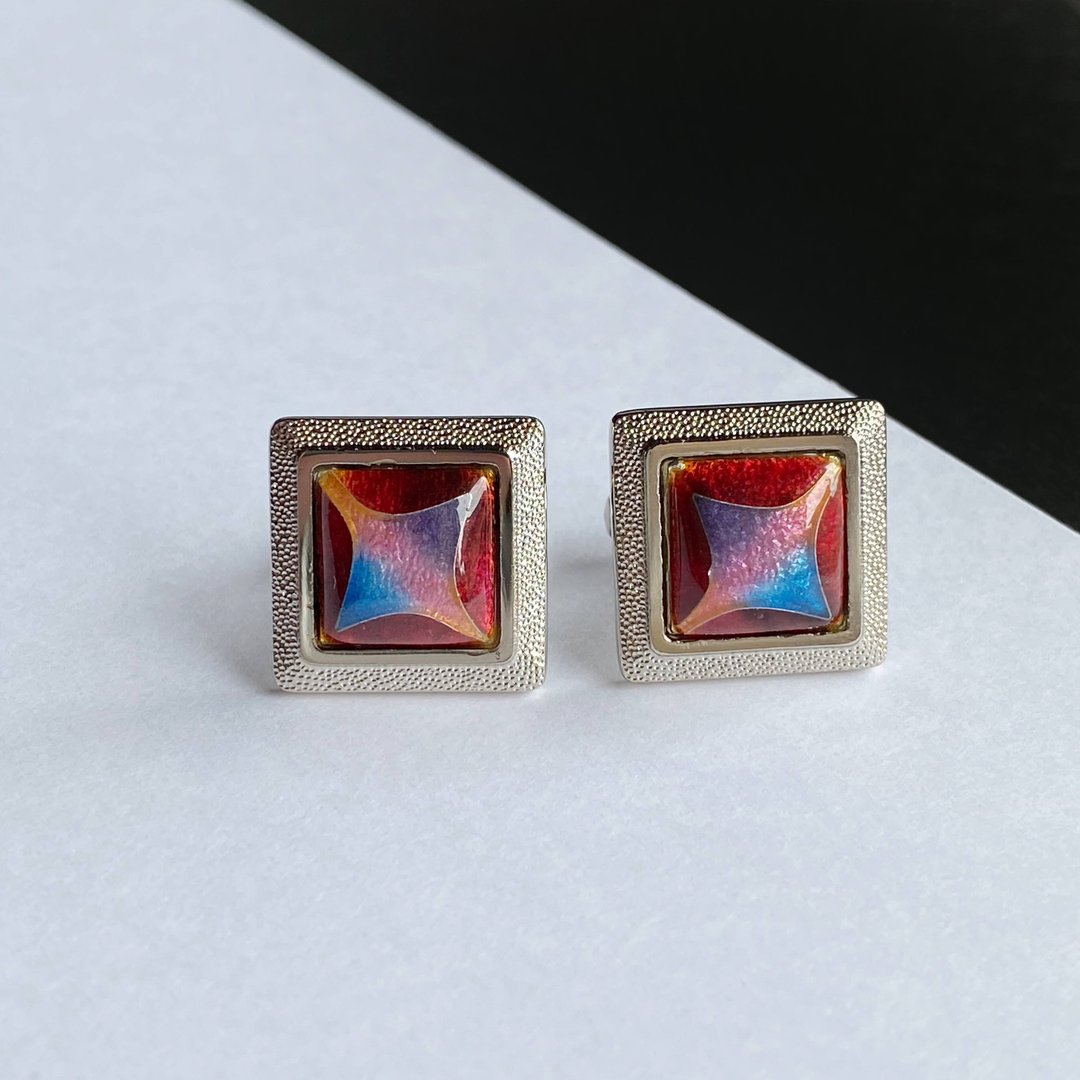 Star [Red Red] Cloisonne Cufflinks Cufflinks Pure Silver Wired Cloisonne - 袖扣 - 其他材质 红色