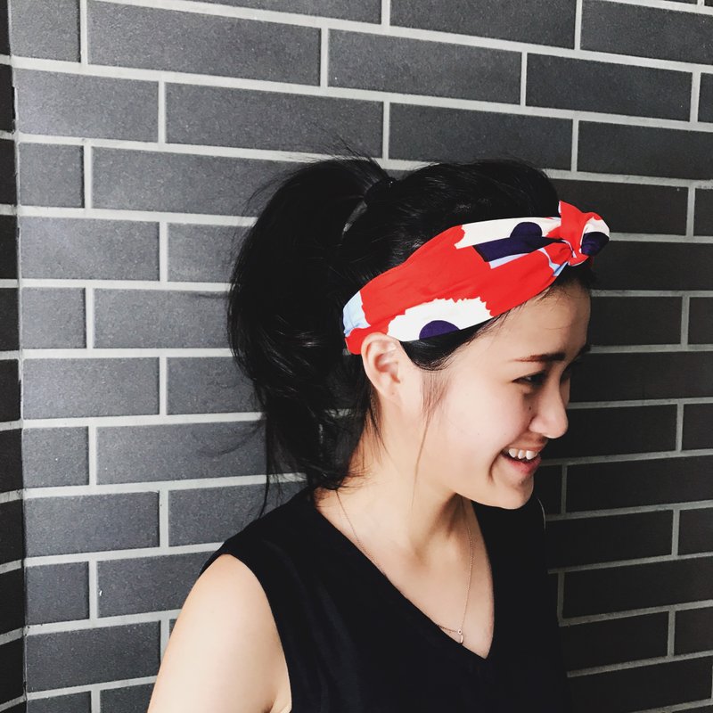 艾蜜莉 绑带式 松紧窄版/手工发带 - 发带/发箍 - 棉．麻 红色