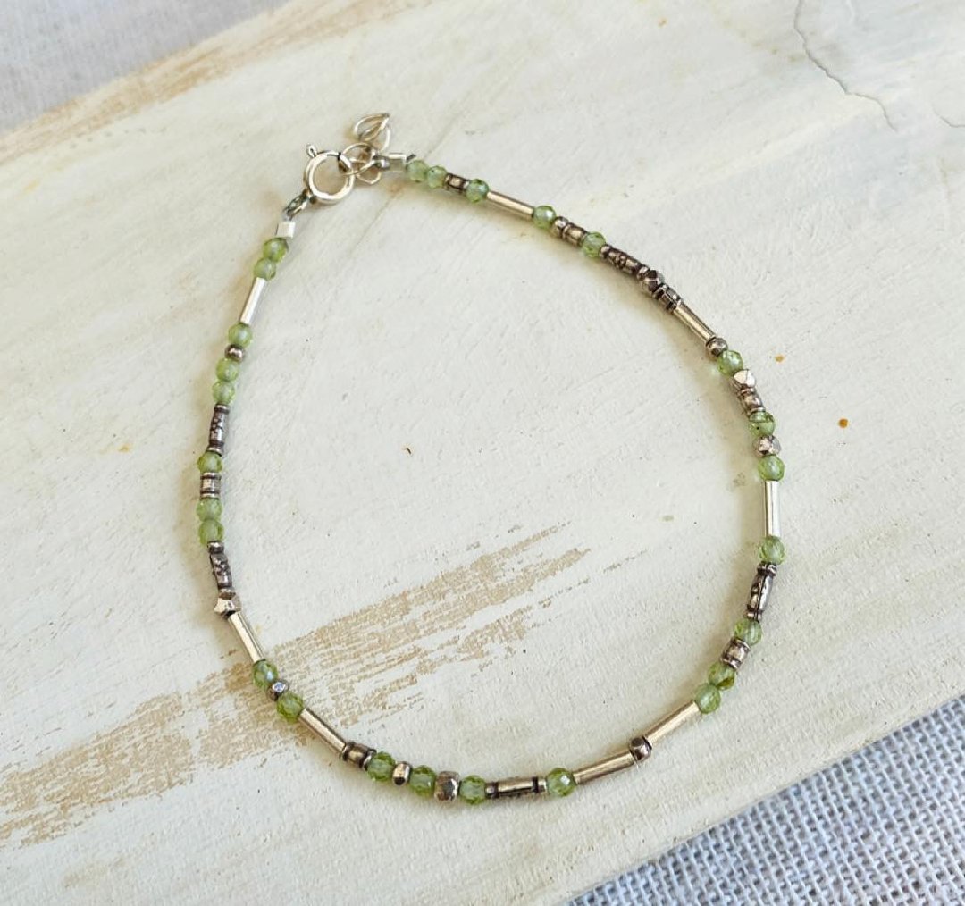 橄榄石切割纯银细手链 - 手链/手环 - 纯银 