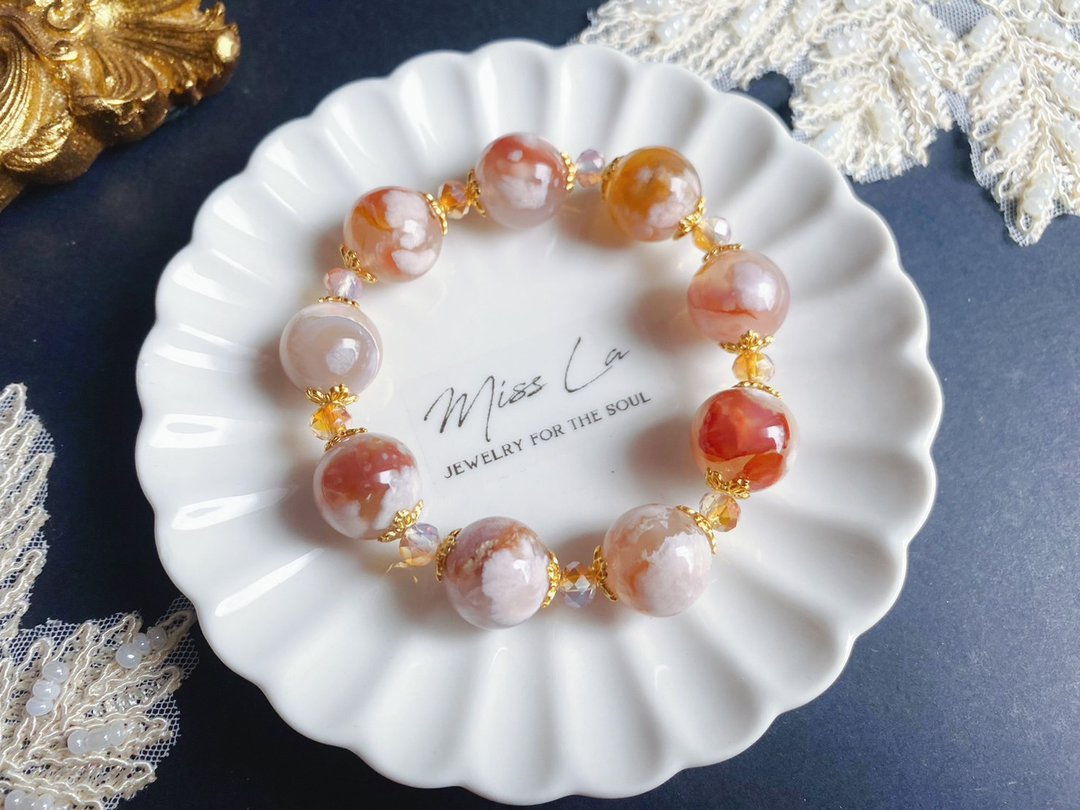 【售出】孤品 樱花玛瑙 牛血红 小高货 设计款 手链 礼物 - 手链/手环 - 水晶 红色
