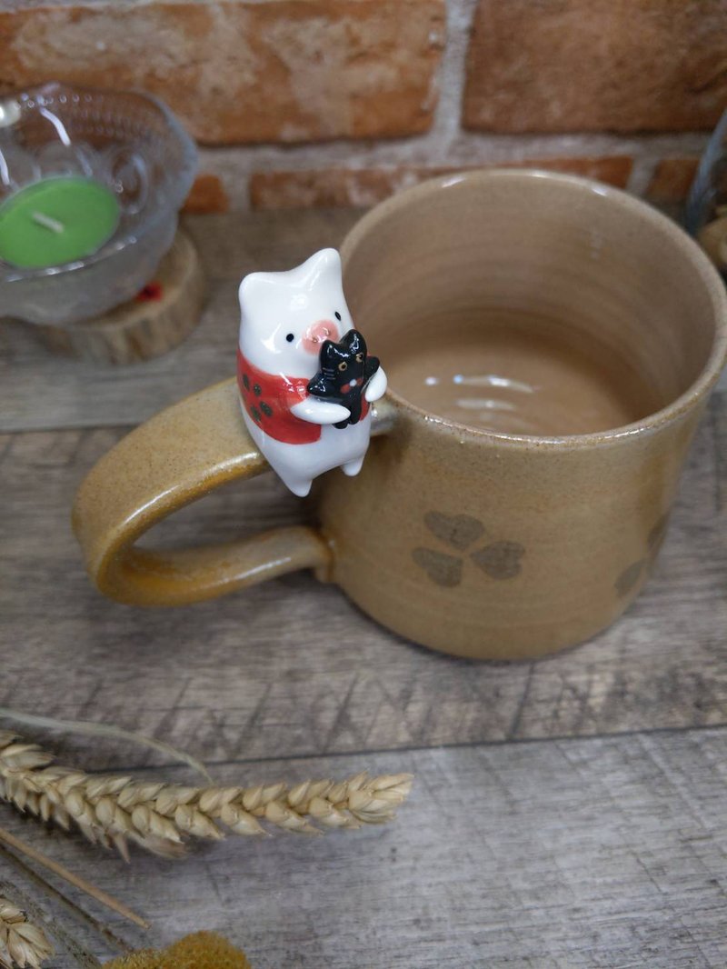 TO YOU杯-黑猫抱抱版-小白猪 - 其他杯子 - 陶 