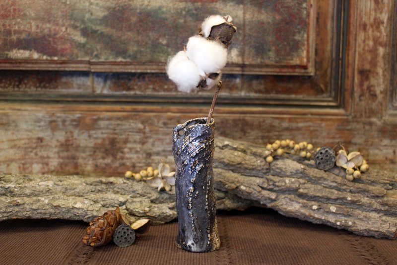 柴烧 | 树皮花器 D款 - 花瓶/陶器 - 陶 蓝色