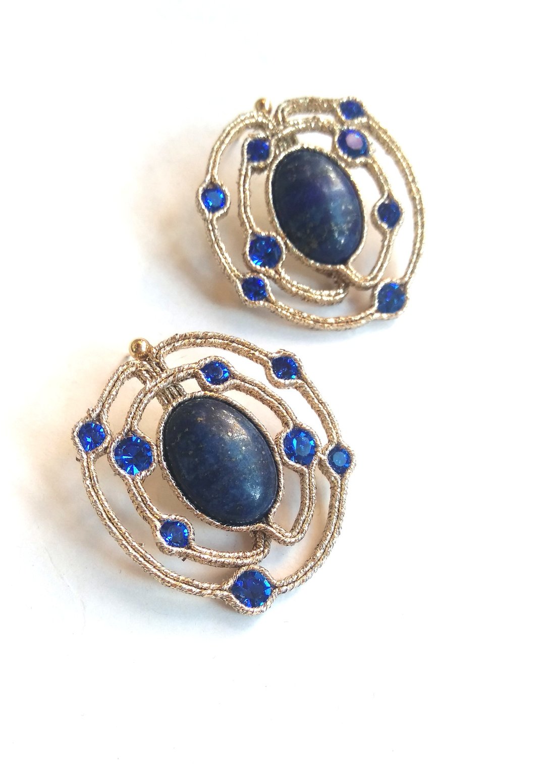 Earrings with crystals y lapis lazuli - 耳环/耳夹 - 宝石 绿色