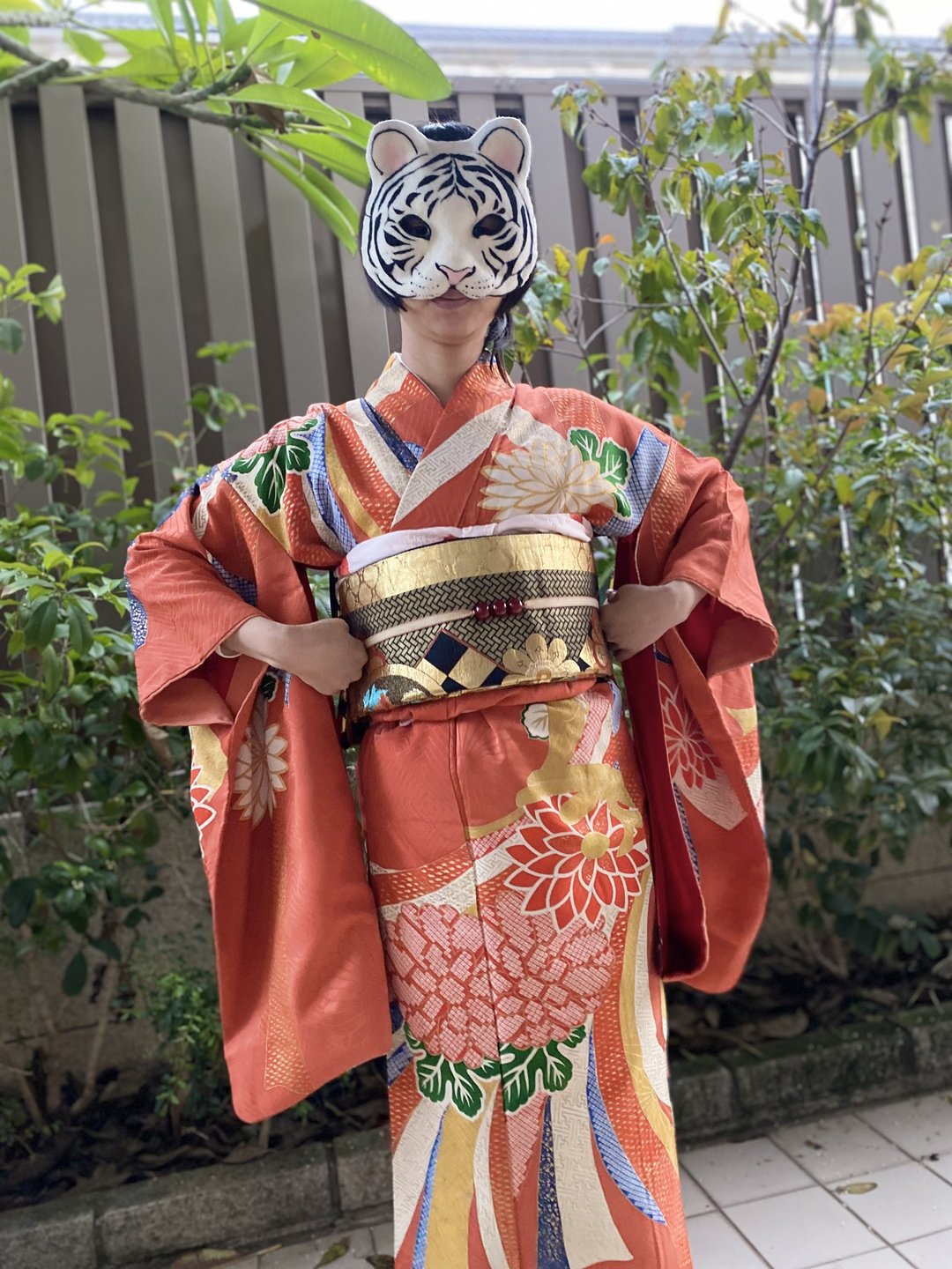 红绯彩带菊花古董小纹和服 - 其他 - 丝．绢 橘色