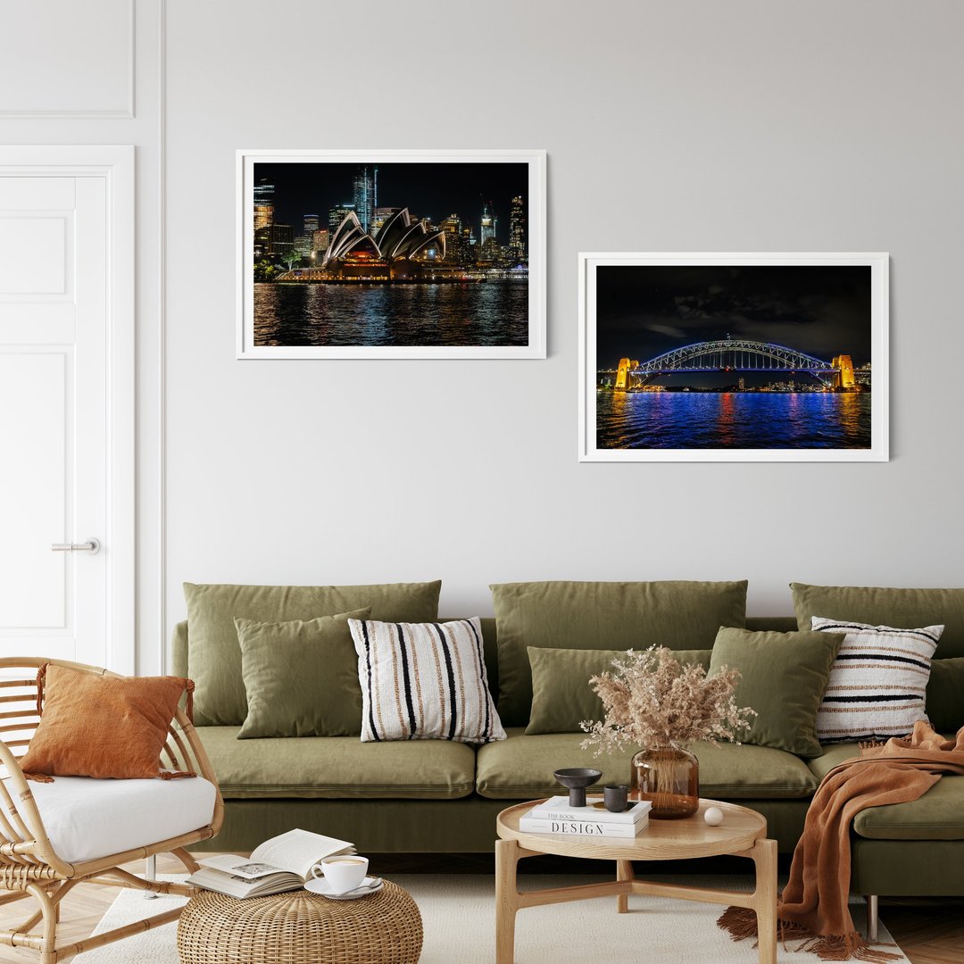 Set of 2 Sydney Harbour Prints - Sydney Nightlife Bundle - 海报/装饰画/版画 - 纸 黑色