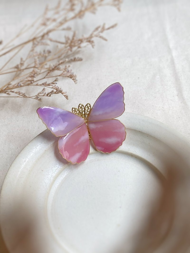 现货 紫霞蝴蝶发叉 | 蝴蝶 云朵 马尾扣 发饰 - 发饰 - 树脂 粉红色