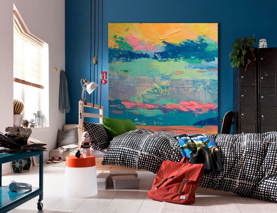 Fiji Abstract Seascape Sea Acrylic Oil Painting Home Office Nautical Decor - 墙贴/壁贴 - 亚麻 粉红色