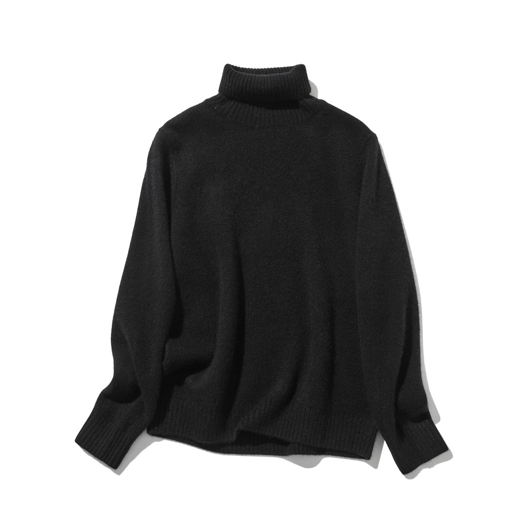 简约却能单穿出众 100%喀什米尔（Cashmere）高领针织衫 厚款 浅灰色 黑色 241016-6 - 女装针织衫/毛衣 - 其他材质 黑色