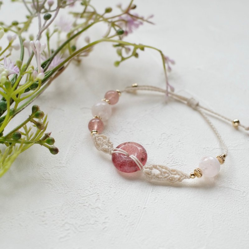 草莓晶平安扣编织手环 - 手链/手环 - 聚酯纤维 