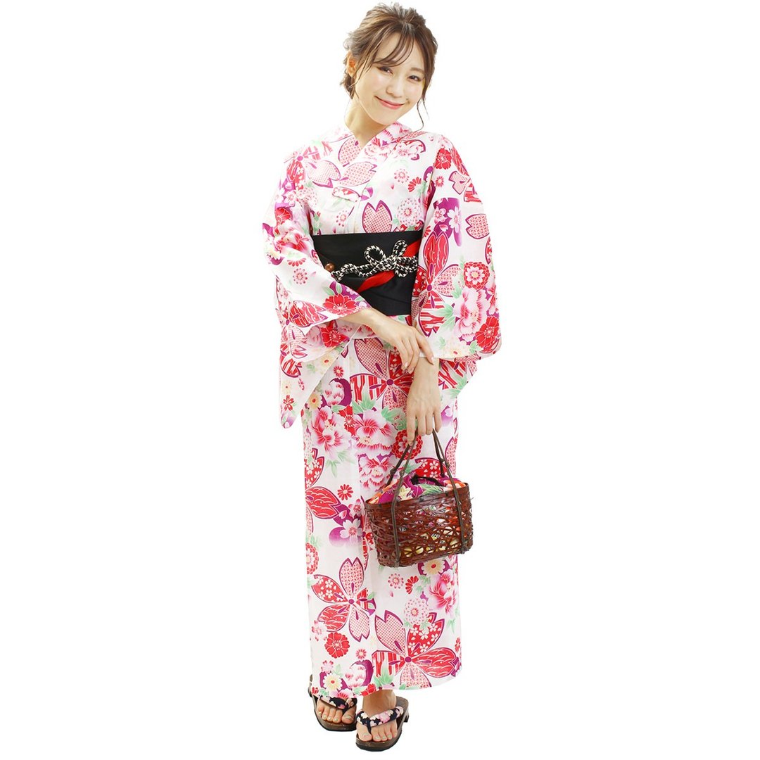 Japanese Yukata and Obi Set of 2  Size Free x10-01 - 其他 - 棉 白色