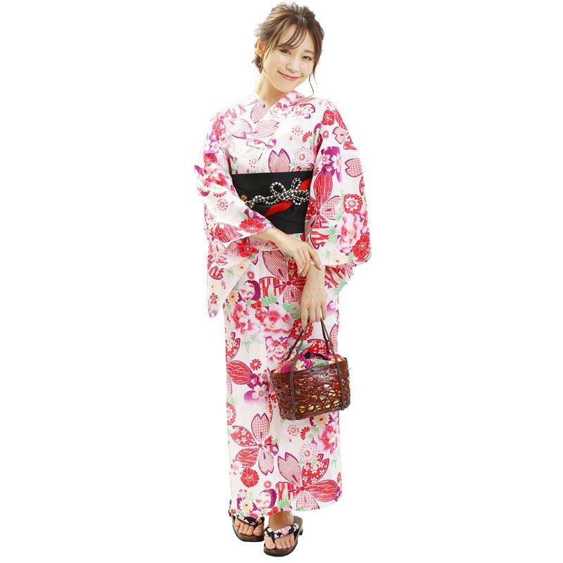 Japanese Yukata and Obi Set of 2  Size Free x10-01 - 其他 - 棉．麻 白色