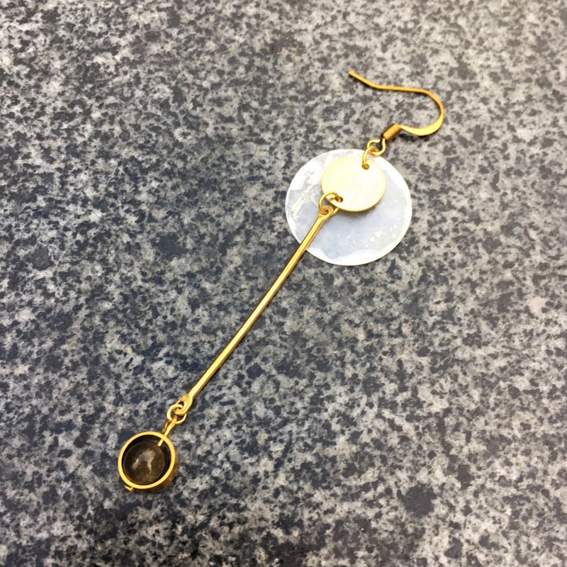 ◙可改夹式◙几何垂坠黄铜耳环 - 陨石流星x金曜石（单1支） - 耳环/耳夹 - 其他金属 黑色