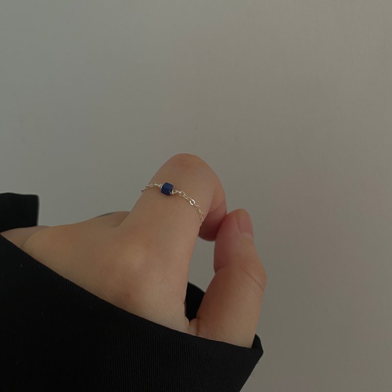 克莱因蓝青金石链戒 纯银戒指环 s925链条 方形 - 戒指 - 纯银 