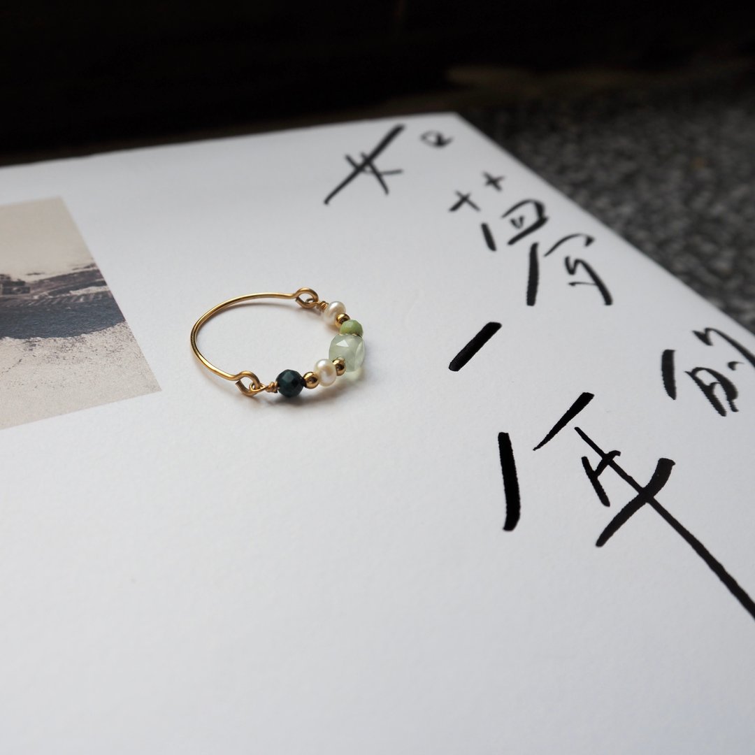 ll 如梦的一年 ll 葡萄石 淡水珍珠 凤凰石 水晶戒指 RG-00009 - 戒指 - 半宝石 绿色
