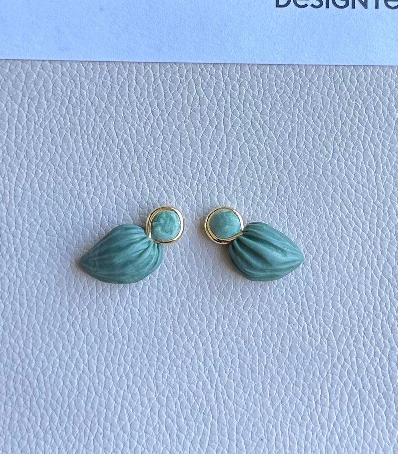 软陶饰品-青鸟混色耳环-金属复合媒材-可制成耳针或耳夹 - 耳环/耳夹 - 其他材质 绿色