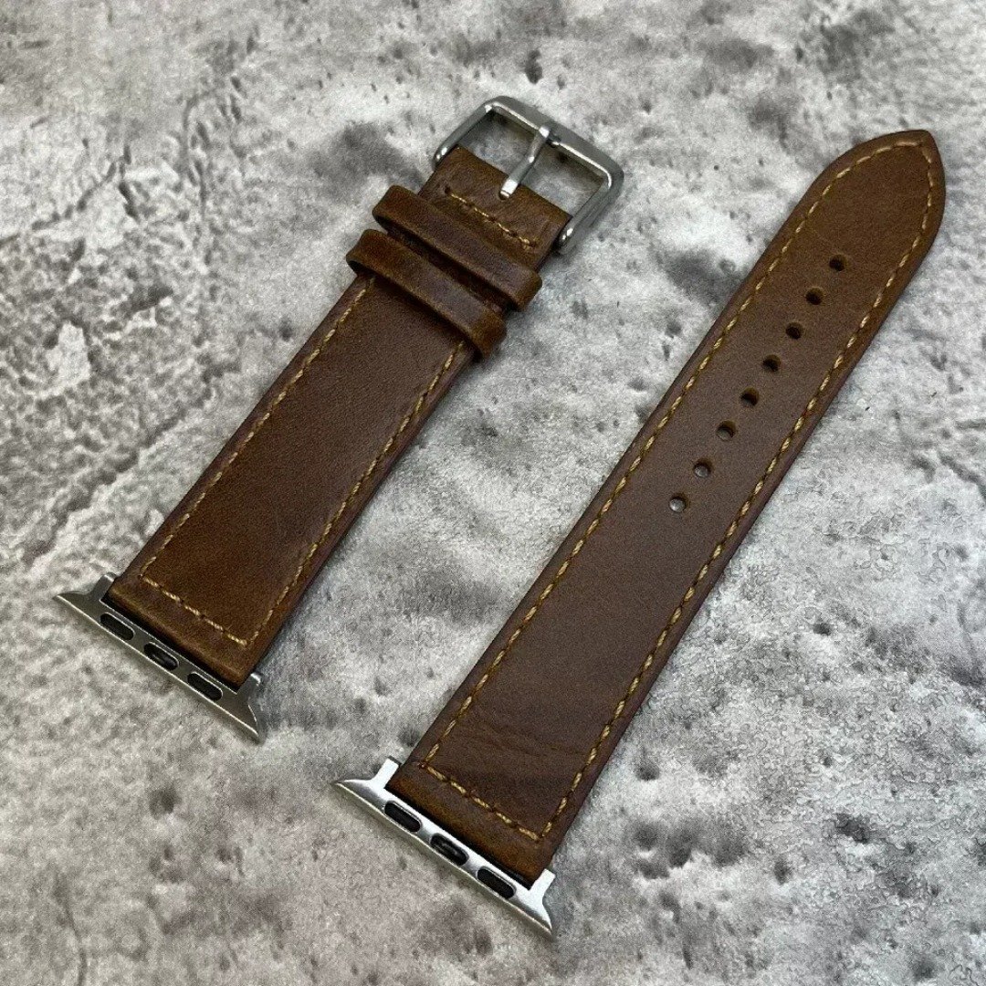 Apple Watch/Ultra 全系列可用 酒棕色 油皮工艺 牛皮革表带 - 表带 - 真皮 绿色