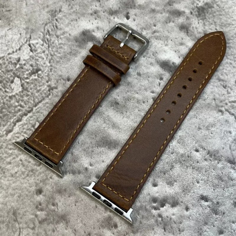 Apple Watch/Ultra 全系列可用 酒棕色 油皮工艺 牛皮革表带 - 表带 - 真皮 绿色