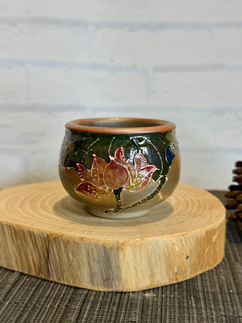 映莲盏  柴烧釉彩茶杯 - 茶具/茶杯 - 陶 