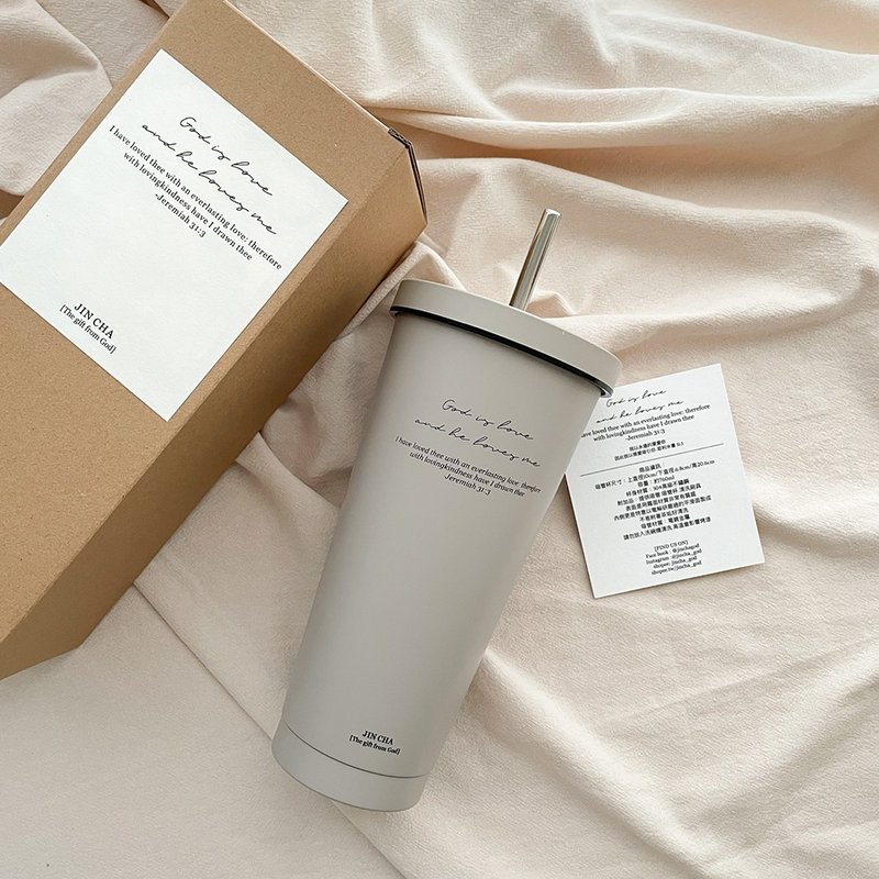 JIN CHA GOD-760ml大容量吸管杯 我以永远的爱爱你 因此我以慈爱 - 其他杯子 - 不锈钢 