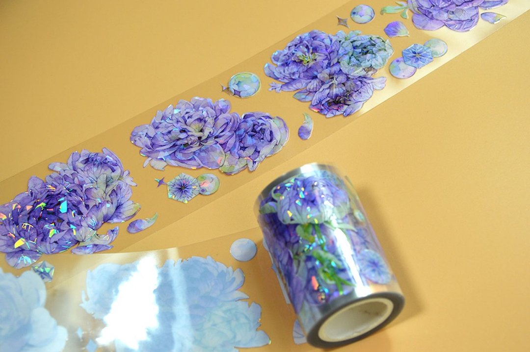 【Pinkoi 先行販売】紫芍药 春日花卉集 PET 纸胶带 貝殼光 - 纸胶带 - 塑料 紫色