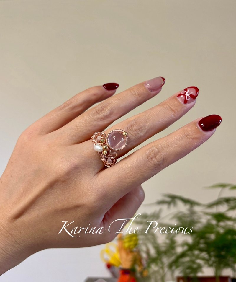 珍饰—宫廷风粉晶金属绕线皇冠戒指 - 戒指 - 水晶 