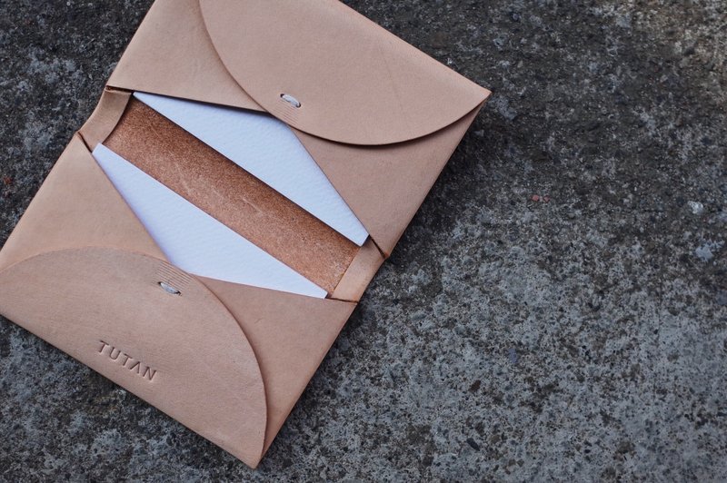 折 名片夹/卡片夹/小皮夹 手工手缝植鞣牛皮革 - 名片架/名片座 - 真皮 多色