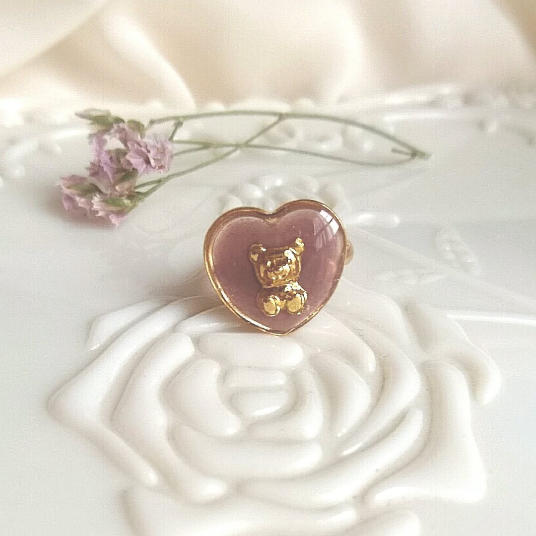 Bear's Big Heart Ring B (Adjustable Free Size Milk Tea Color) - 戒指 - 树脂 咖啡色