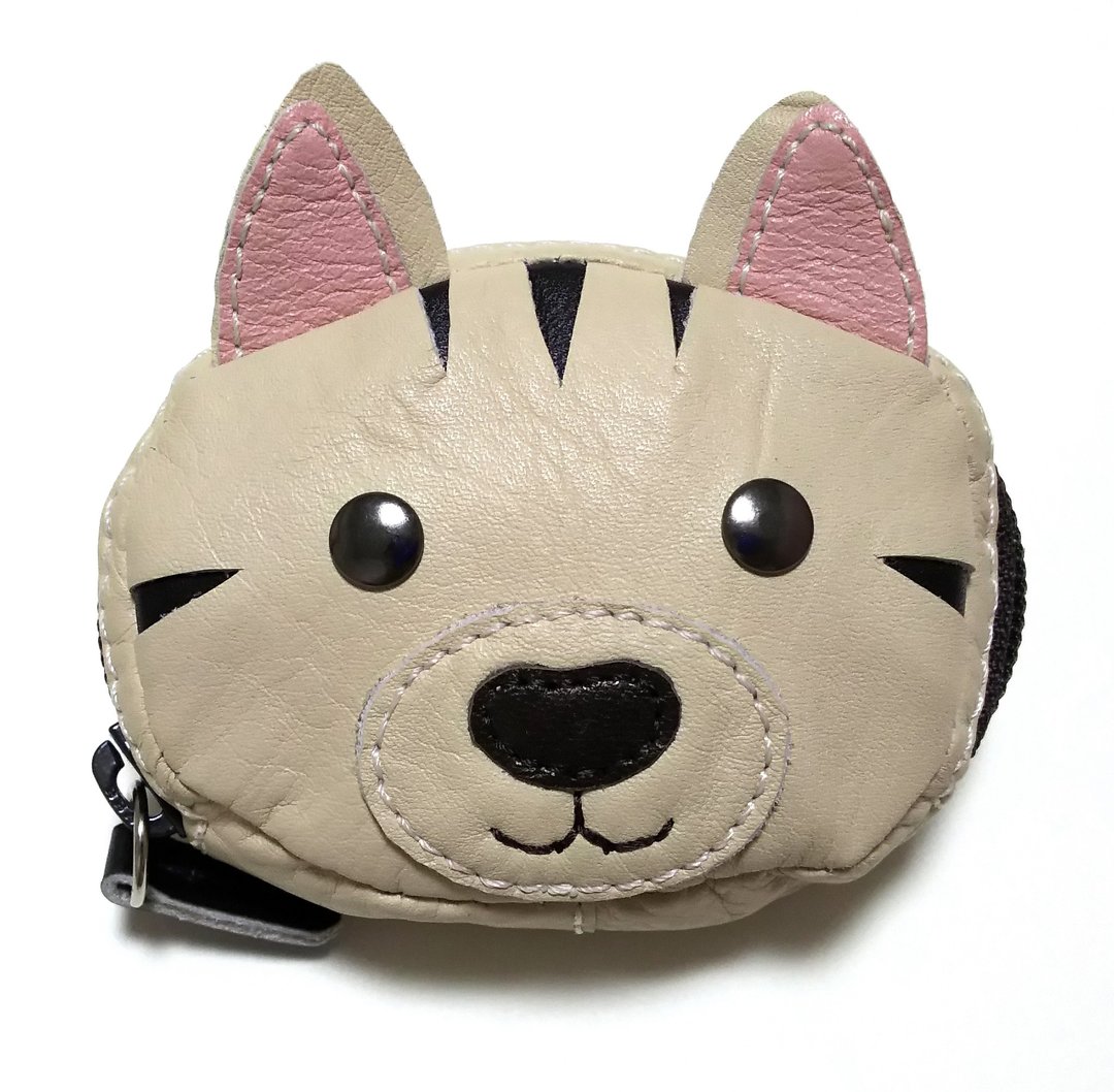 Marie / mary leather made leather coin case / accessories / cat / tea tiger - 零钱包 - 真皮 卡其色
