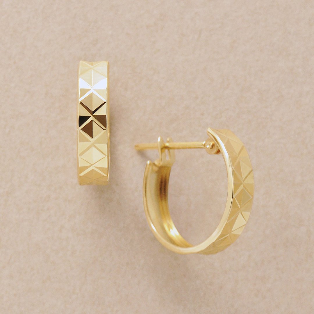 18K/10K 三角形图案圈形耳环 (黄金) - 耳环/耳夹 - 贵金属 