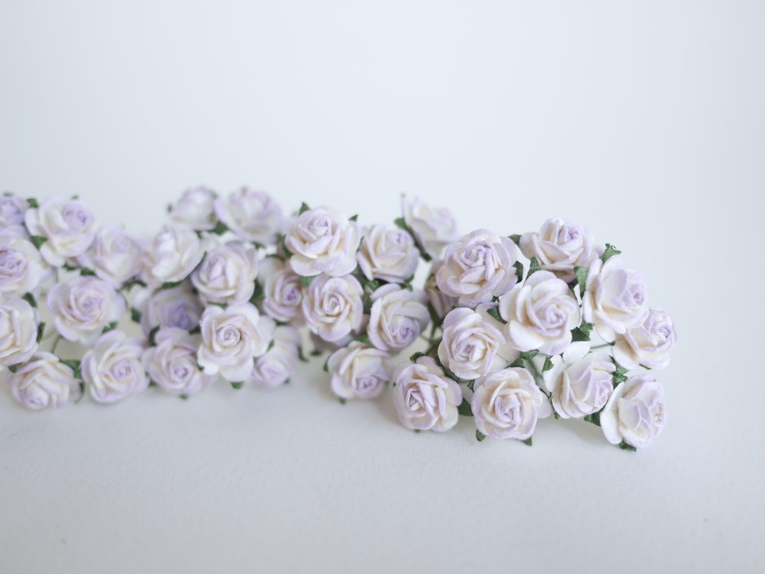 Small DIY Paper Flower, 100 pieces, rose size 1.5 cm., pale purple brush colors. - 其他 - 纸 紫色