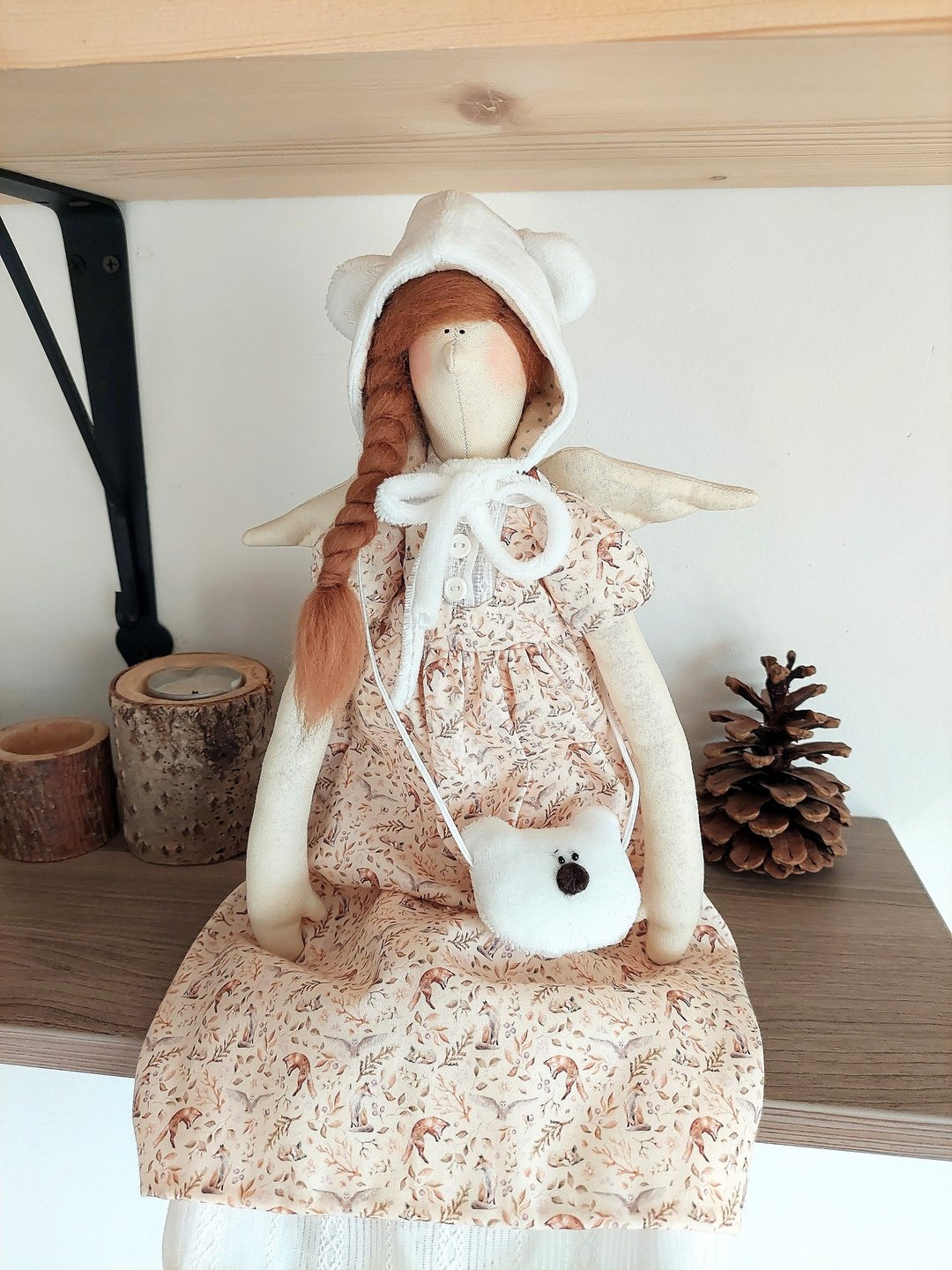 Interior doll Tilda angel Decor doll Textile Doll Home decor doll - 玩偶/公仔 - 棉 咖啡色