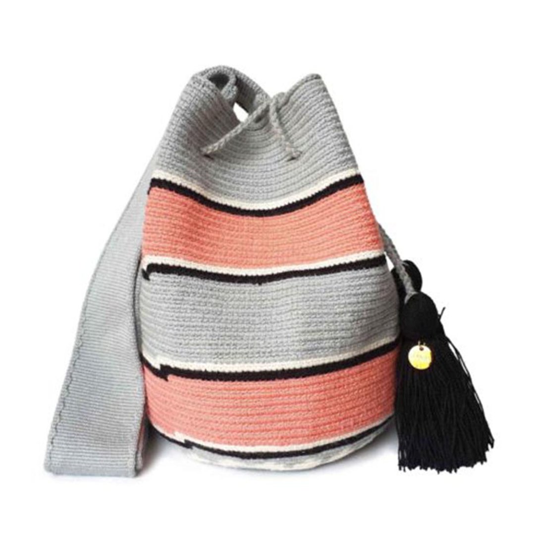 Wayuu Bag 瓦尤包(M)/哥伦比亚纯手工/每款只有一个-【甜橙风暴】 - 侧背包/斜挎包 - 棉 灰色