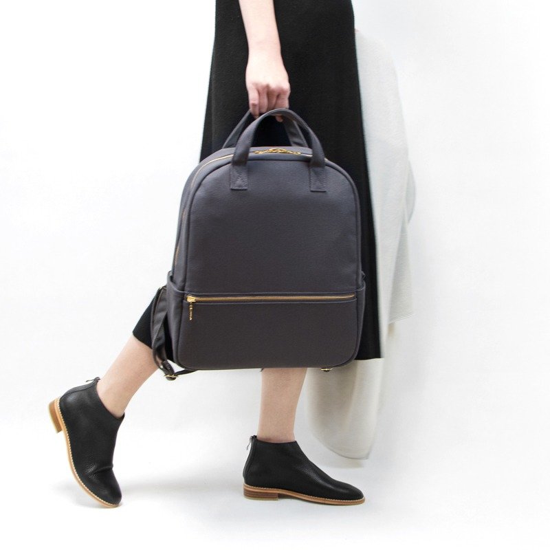 【春特惠】帆布手提后背包 大号4色 大容量A413寸笔电金铜拉链 - 后背包/双肩包 - 棉．麻 灰色