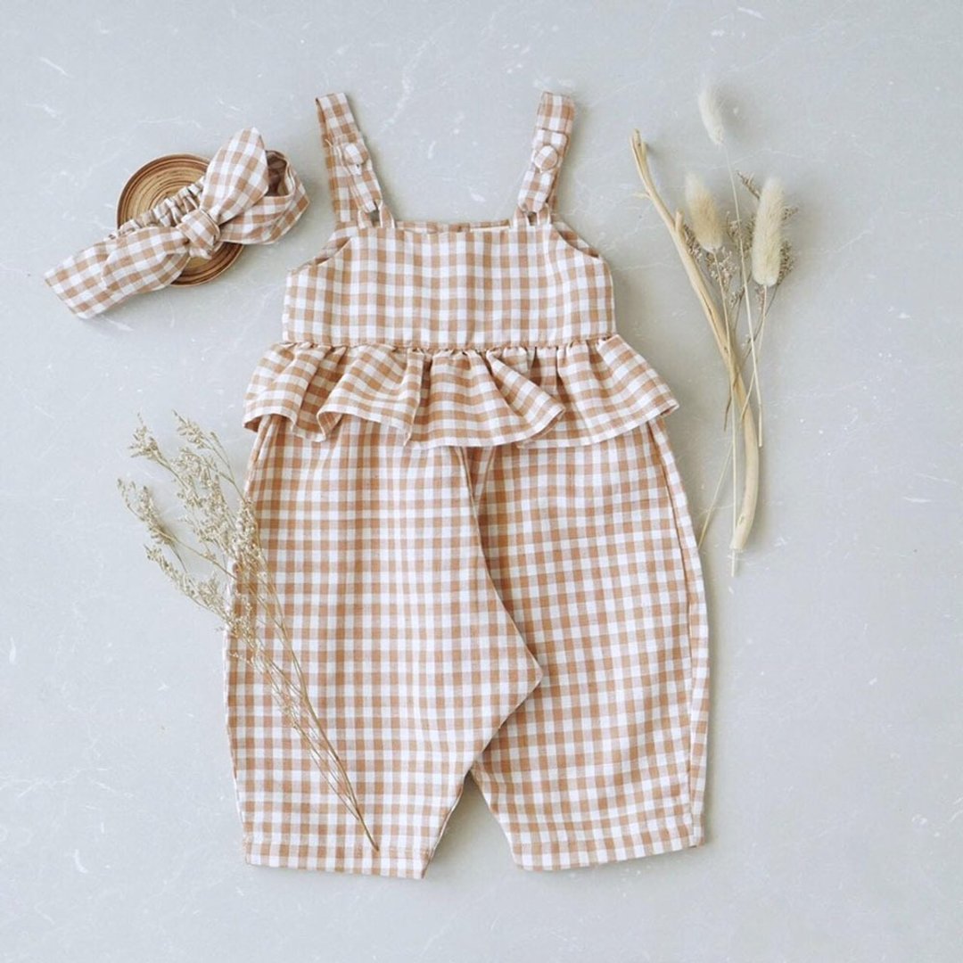 Basic Scott Jumpsuit Girl Hand Woven Cotton 100%,Natural Dyed - 背带裤/连体裤 - 棉 咖啡色