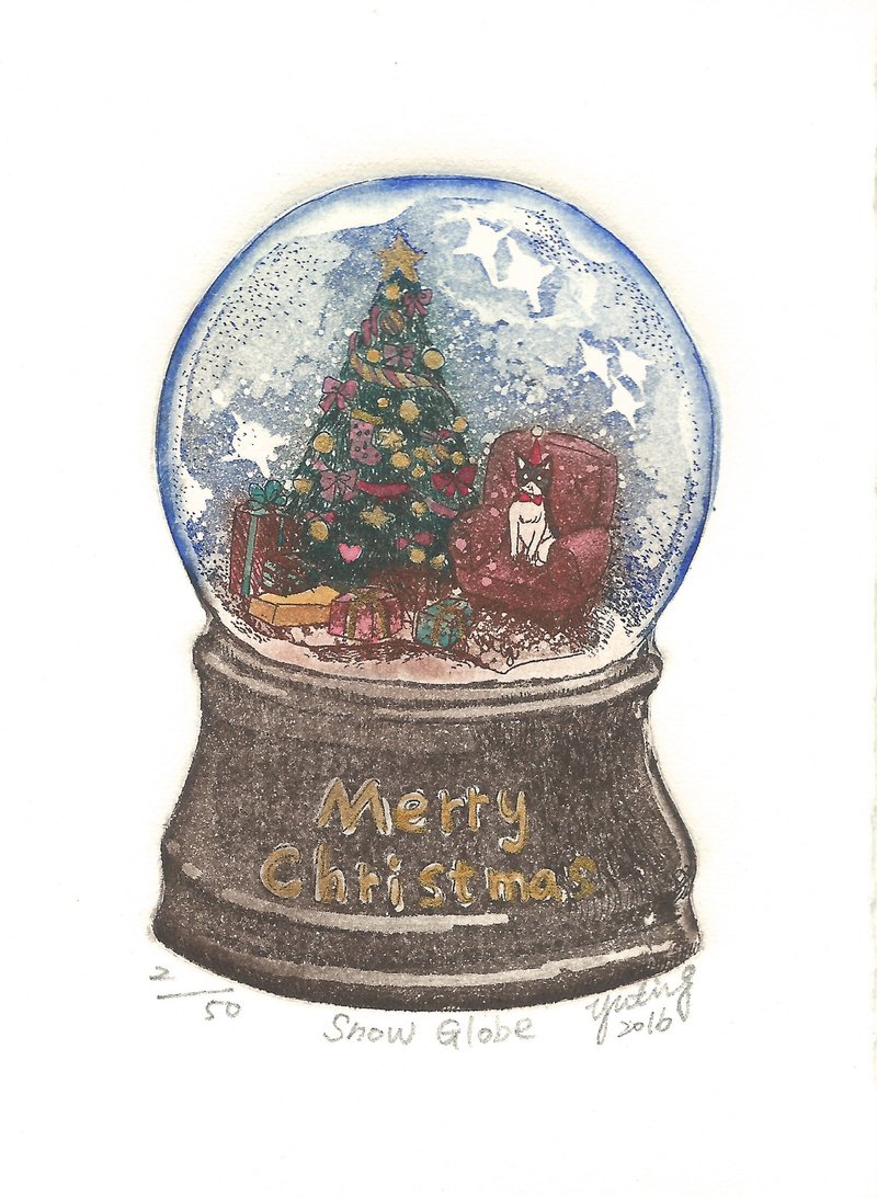 原作版画 - 雪花球Snow Globe- 苏钰婷 - 海报/装饰画/版画 - 纸 蓝色