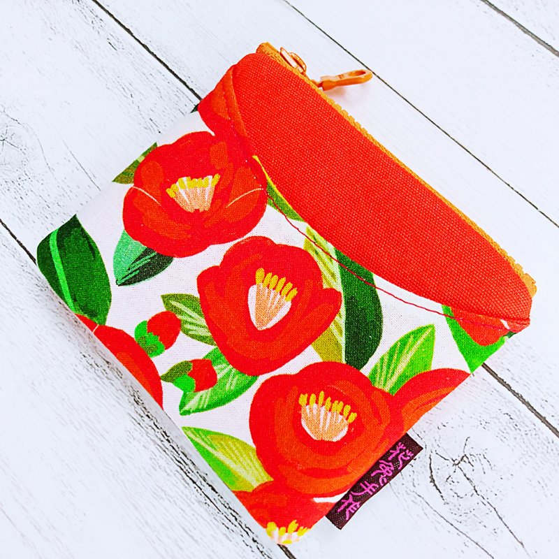 韩国棉红色茶花微笑包 卡片零钱包 哔卡包 - 零钱包 - 棉．麻 红色