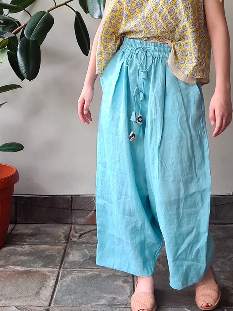Amare Coral - 女装长裤 - 亚麻 蓝色