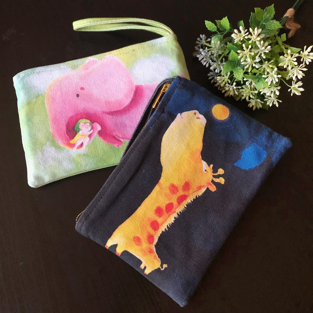 Goody Bag -动物手拿包  1组2款 手提包 零钱包 大象 长颈鹿 福袋 - 手拿包 - 棉 