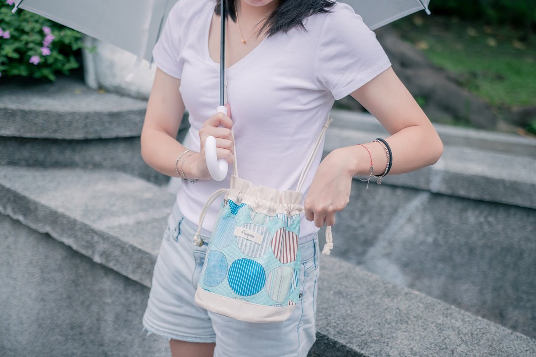 普普 / 蓝 黑 圆点 / 多用途 水桶包 束口包 收纳包 - 侧背包/斜挎包 - 棉 