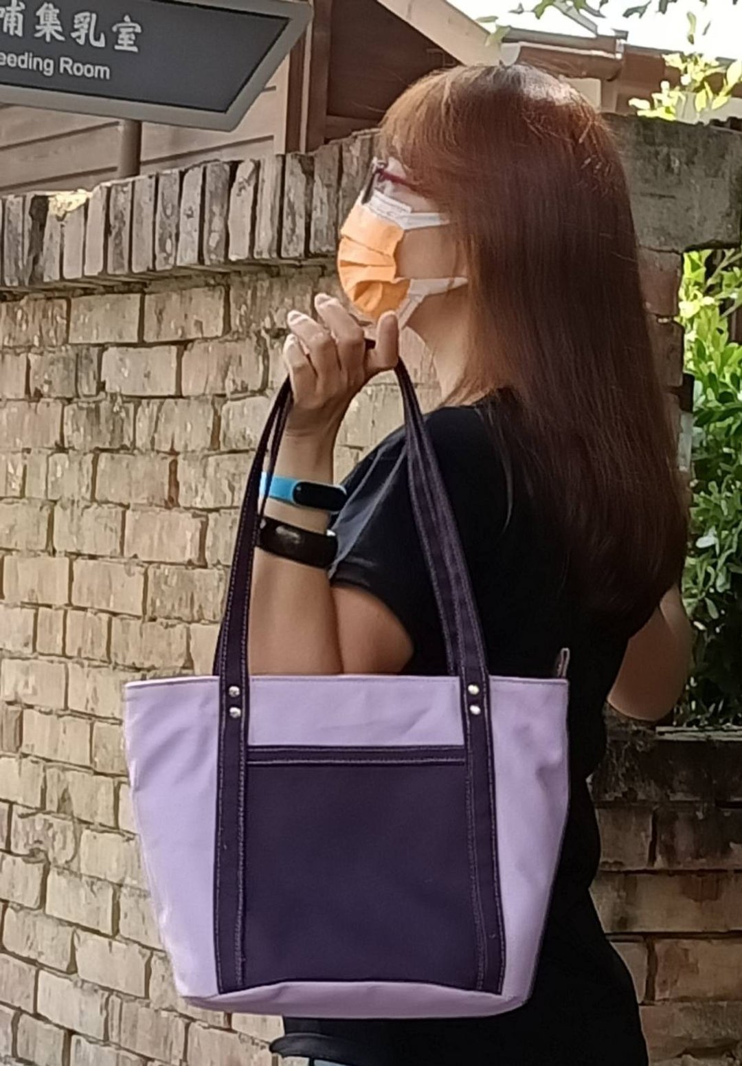 撞色系列帆布包  手提包  帆布包  水桶包       浅紫 - 手提包/手提袋 - 棉 紫色