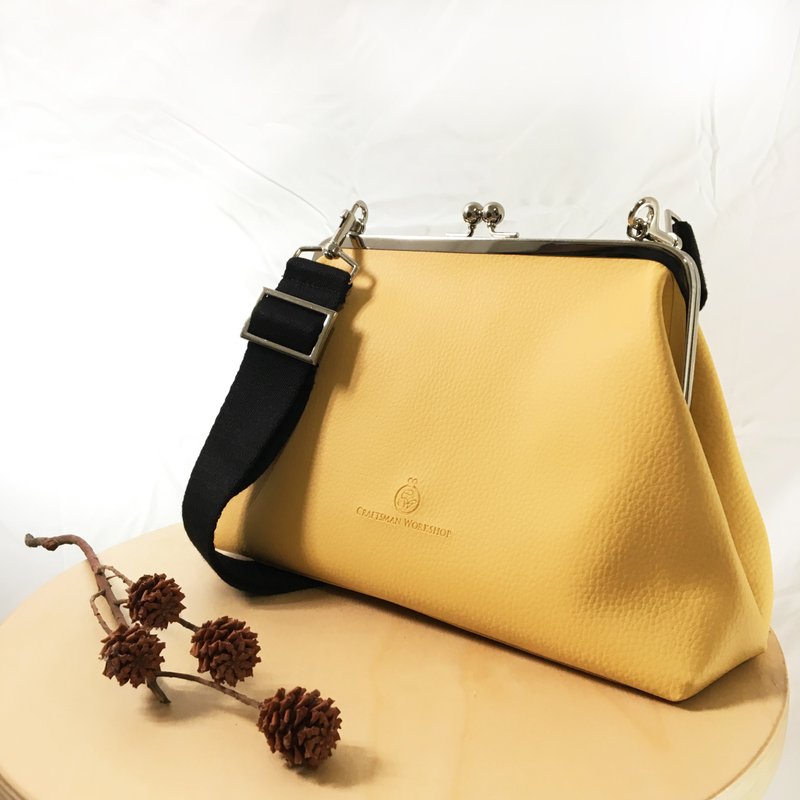 双色防水皮革大口金 斜背包/ 肩背包 大容量 可替换背带 - 活力黄 - 侧背包/斜挎包 - 其他人造纤维 黄色