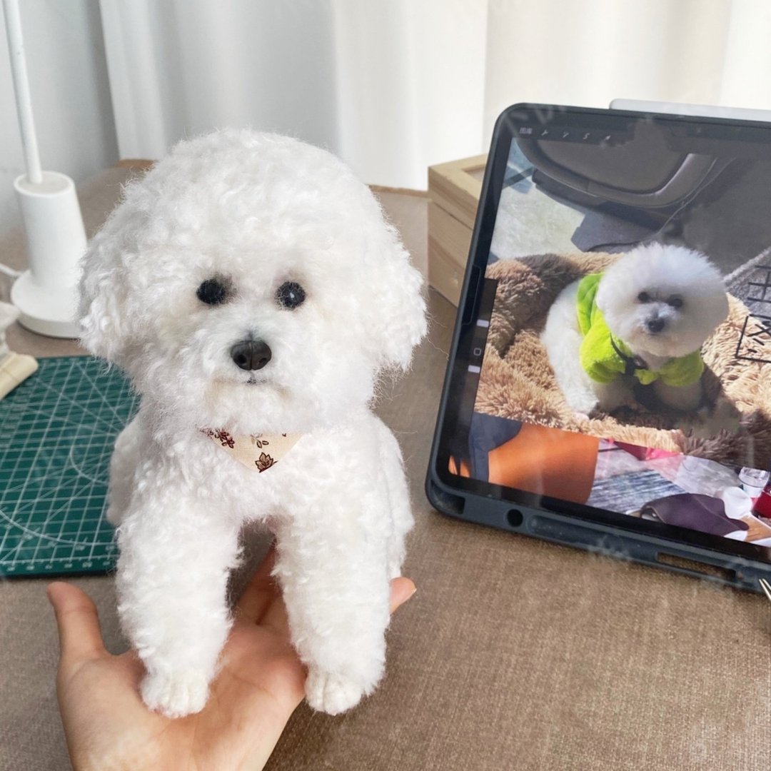 定制 逼真犬 毛孩 宠物 比熊犬 羊毛毡 娃娃 似颜绘 纪念 狗狗 j4 - 玩具 - 羊毛 多色