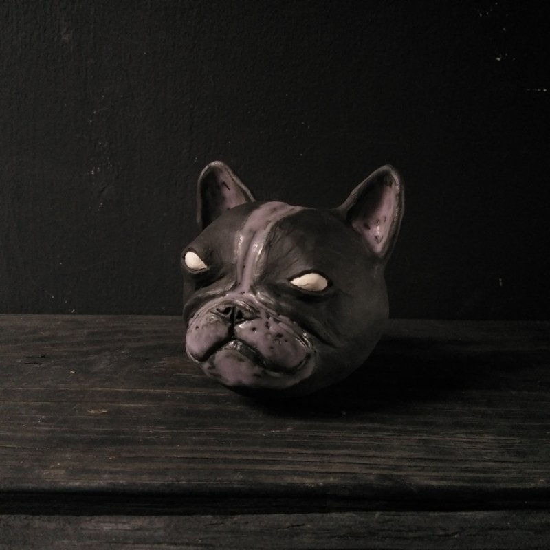 黑紫斗牛犬(雕塑 笔筒 花器 可爱 暗黑) - 玩偶/公仔 - 陶 