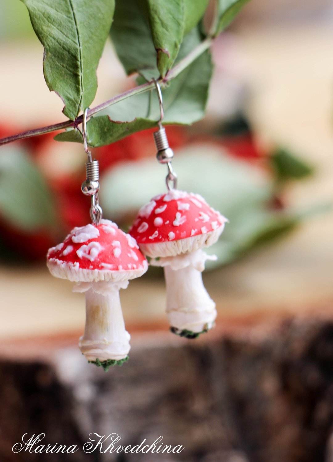 Amanita Mushroom Earrings. Realistic Red Fly Agaric Mushroom Earrings - 耳环/耳夹 - 其他材质 多色