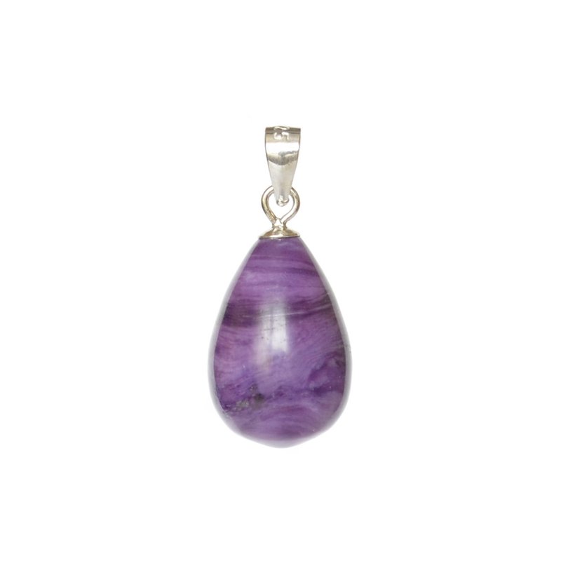 Charoite Teardrop Pendant 925 Solid Silver - 项链 - 宝石 紫色