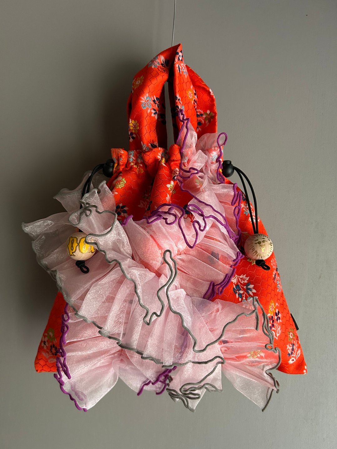 frill drawstring bag - 手提包/手提袋 - 聚酯纤维 橘色