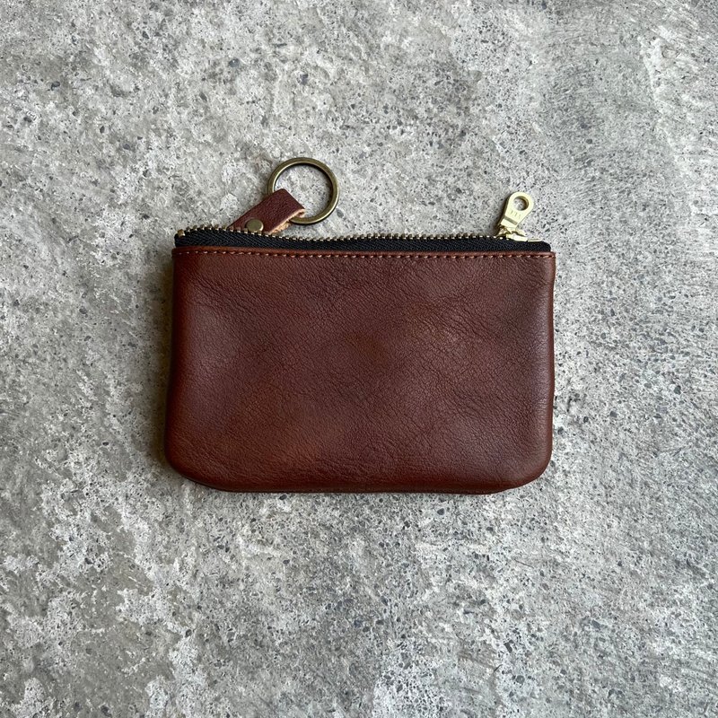钥匙卡片包 雪茄 意大利植鞣牛皮 有夹层 零钱包 钥匙包 拉链包 - 钥匙链/钥匙包 - 真皮 咖啡色