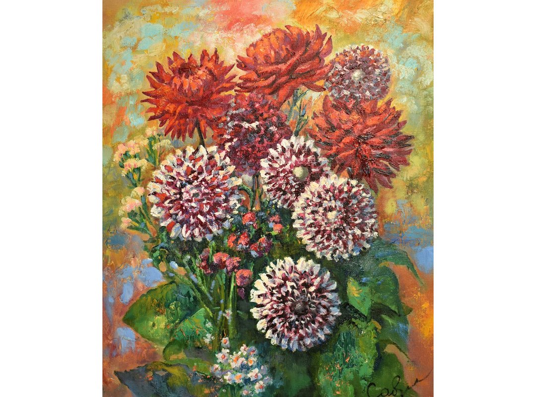 Flower 用鲜花绘 Painting 菊花花束 Original Art Floral Impressionism Oil Canvas 油畫原作 - 海报/装饰画/版画 - 其他材质 