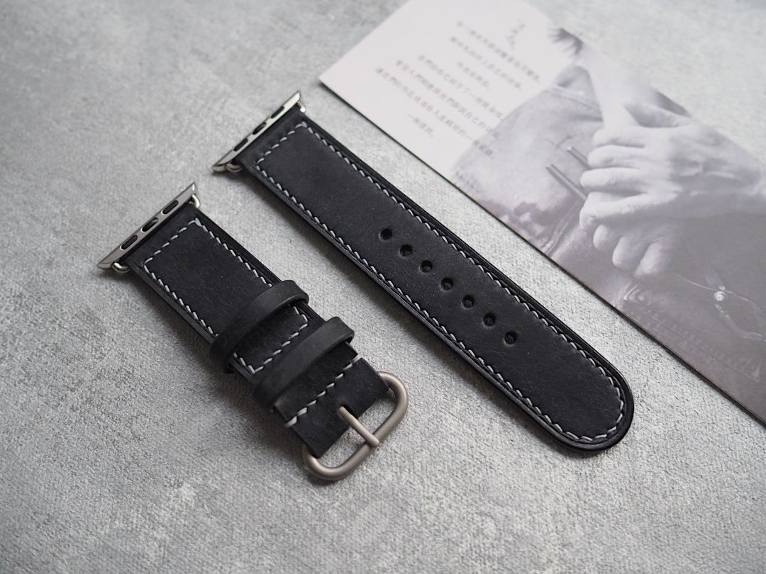 纯手工牛皮磨砂深蓝苹果AppleWatch表带 定制化刻字礼物 订制颜色 - 表带 - 真皮 蓝色